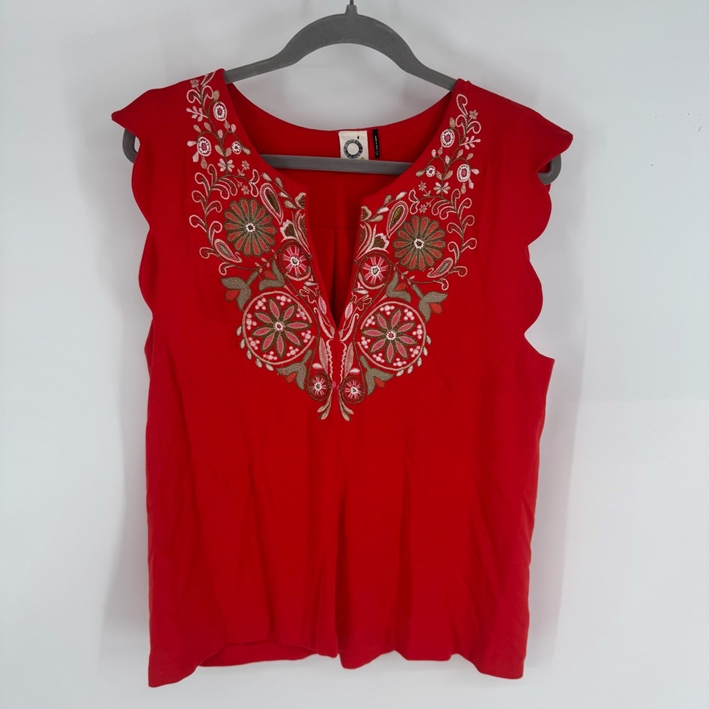 Akemi + Kin Embroidered Red Sleeveless Embroidery Beaded Boho Beachy Blouse